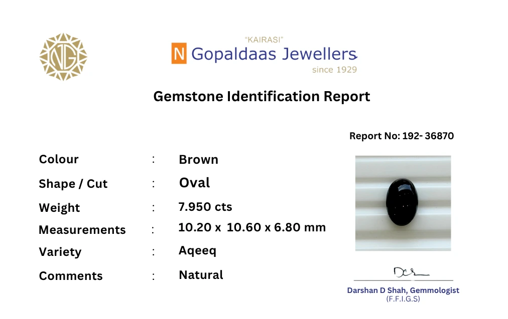 Aqeeq_192-36870_Cert - N Gopaldaas Jewellers