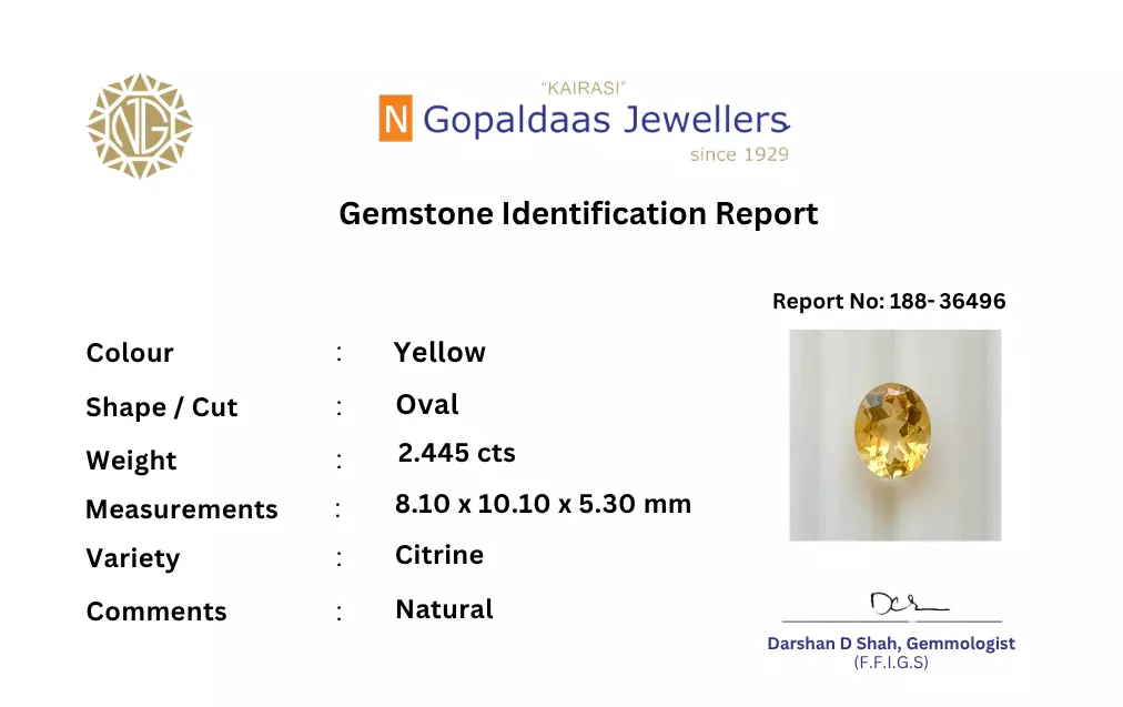 Citrine_188-36496_Cert - N Gopaldaas Jewellers Citrine_Certificate