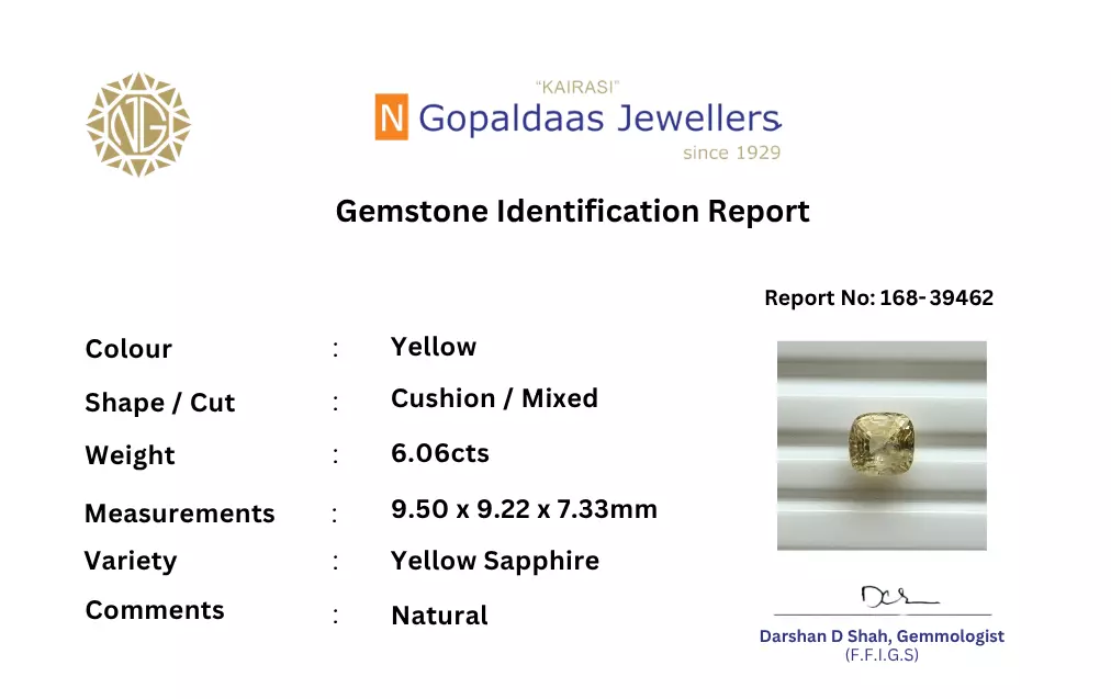 Yellow Sapphire_168-39462_Cert - N Gopaldaas Jewellers yellow sapphire certificate