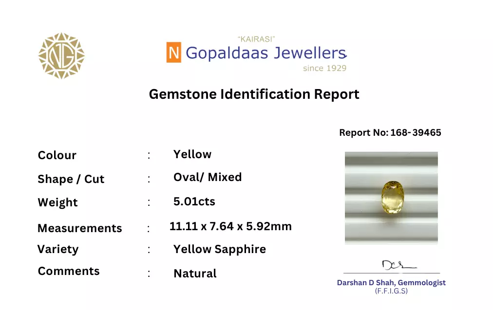 YellowSaphire_168-39465_Cert - N Gopaldaas Jewellers YellowSaphire