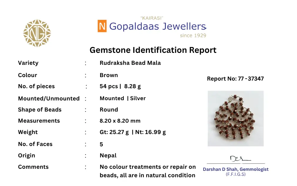 rudrakshamala_77-37347_cert - N Gopaldaas Jewellers Rudraksha Mala